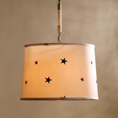 Adjustable 5 Light Drum Hanging Chandelier Cities&Countries Fabric Suspension Light for Corridor