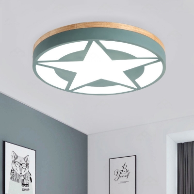 Ultra Thin Flush Mount with Star Design Boys Girls Room Acrylic LED Flush Ceiling Light in Green/Gray/White