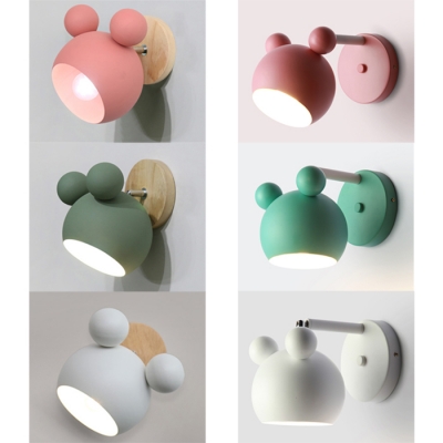 Metallic Wall Sconce with Cartoon Design Macaron Green/Pink/White 1 Light Wall Mount Light