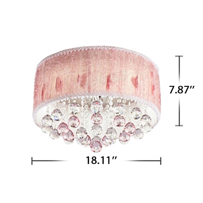 Crystal Accent LED Flush Mount Ceiling Light with Fabric Shade for Princess Bedroom
