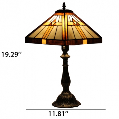 Geometrical Patterned Handmade Table Lamp with Tiffany Stained Glass Shade and Antique Bronze Base