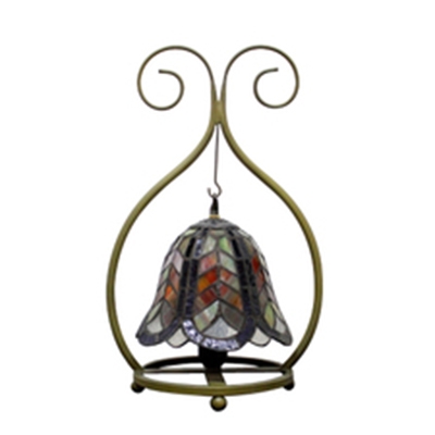 Rustic Style Wrought Iron Frame Accent Table Lamp with Tiffany Stained Glass Dome Shade