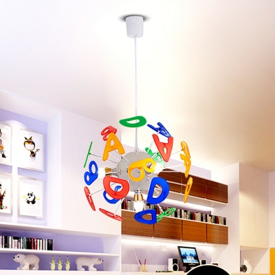 Sputnik 4 Lights Lighting Fixture Letters&Numbers Multi Color Acrylic Pendant Light for Kids Children