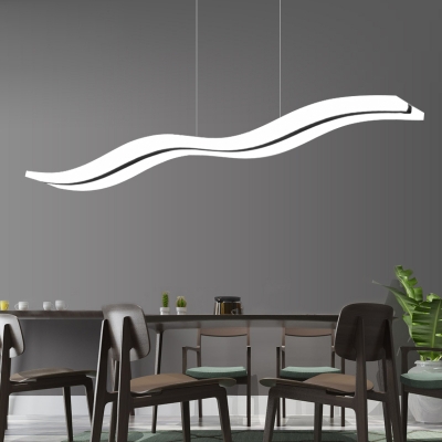 Contemporary Remote Control Led Chandelier 38W Wave Shaped Island Lighting for Kitchen Dining