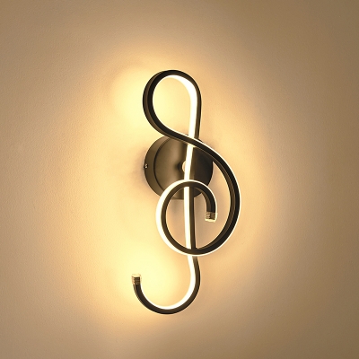 Contemporary Style Music Note Design LED Wall Sconce Light in Black/White for Hallway