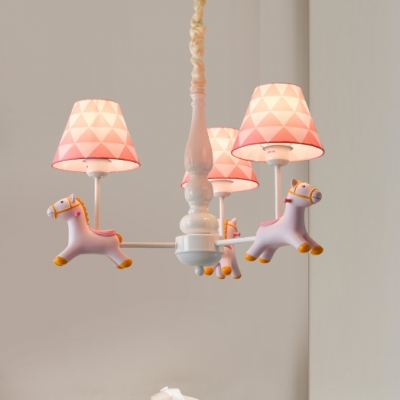 Rocking Horse Suspended Lamp Children Bedroom 3/5 Lights Lighting Fixture with Blue/Pink Fabric Shade