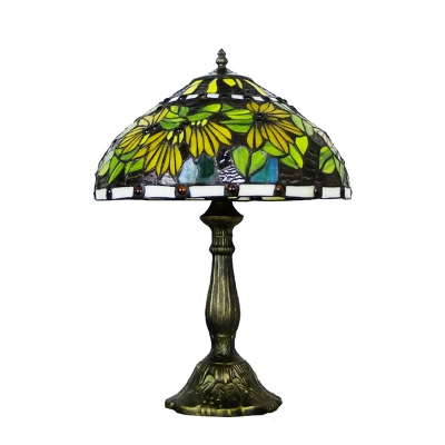 Tiffany Style Colorful Beads Accent Table Lamp Featuring Flower Patterned Glass Shade