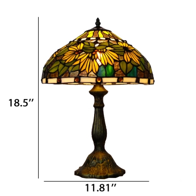 Tiffany Style Colorful Beads Accent Table Lamp Featuring Flower Patterned Glass Shade