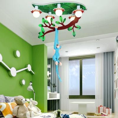 Lovely Blue Monkey LED Flush Light Animals&Insects 5 Lights Ceiling Light for Kindergarten Game Room