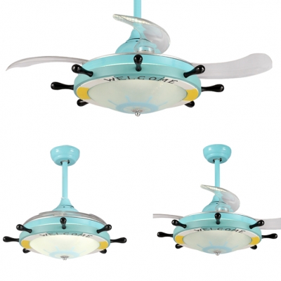 Light Blue Finish Frosted Glass Shade Ceiling Fan in Nautical Style for Bedroom 36