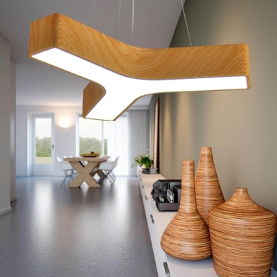 Modern Light-Adjustable Wooden Y-Shaped Led Pendant Light 36W/42W Energy Saving 3 Forks Angle Office Study Room Studio Clothes Store Aisle Led Chandelier in Acrylic Metal