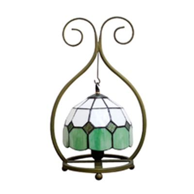 Rustic Style Wrought Iron Frame Accent Table Lamp with Tiffany Stained Glass Dome Shade