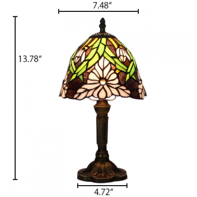 Stained Glass Flower Patterned Mini Table Lamp with Bronze Lamp Base