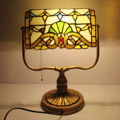 Tiffany Style Bank Lamp 1 Light Table Lamp with Multicolored Glass Shade