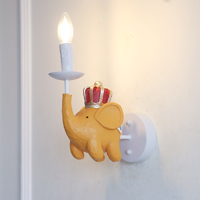 Elephant/Horse/King Wall Lamp Kindergarten Metal Decorative 1 Bulb Wall Sconce in White Finish