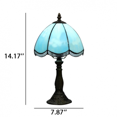 8 Inch Blue/White Glass Tiffany Style One-light Bedside Table Lamp