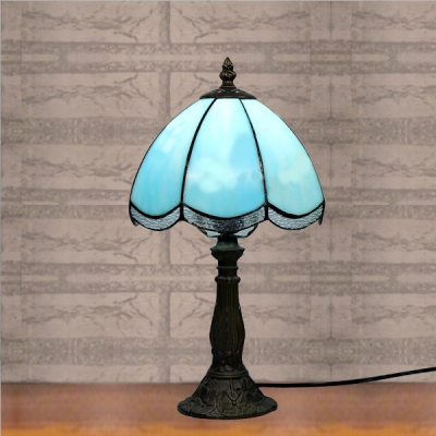 8 Inch Blue/White Glass Tiffany Style One-light Bedside Table Lamp