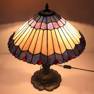 Conical Shade Tiffany Stained Glass Table Lamp with Beads Around 2 Designs for Choice