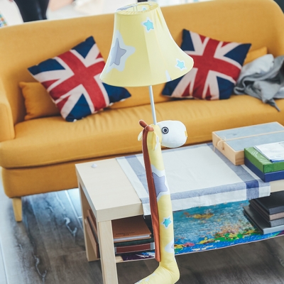 Fabric Floor Lamp with Animal Base White Finish Single Light Standing Light for Boys Girls Bedroom