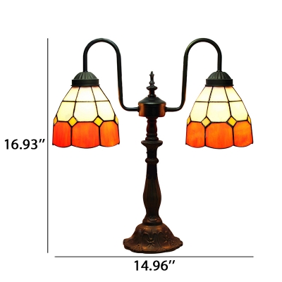 Orange/Blue Shade 16 Inch Two Lighted Buffet Table Lamp in Tiffany Stained Glass Style