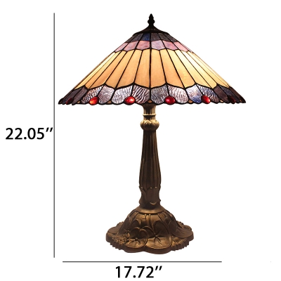 Conical Shade Tiffany Stained Glass Table Lamp with Beads Around 2 Designs for Choice