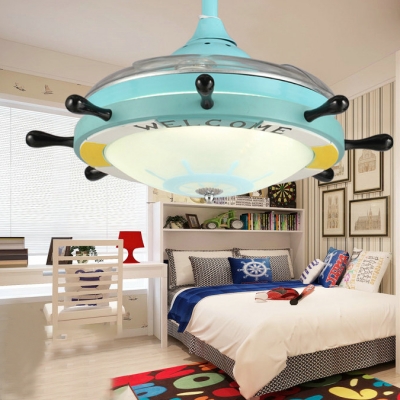 Light Blue Finish Frosted Glass Shade Ceiling Fan in Nautical Style for Bedroom 36