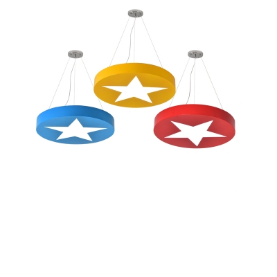 Round Shade Pendant Light with Star Design Game Room Acrylic Suspension Light in Blue/Yellow/Red