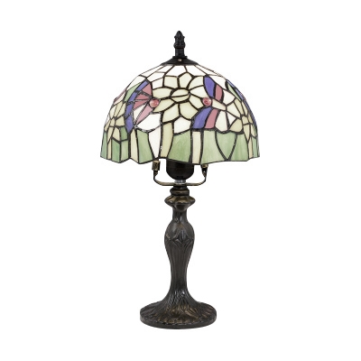 One Light Tiffany Art Glass Dome Shade Table Lamp in Various Pattern Designs