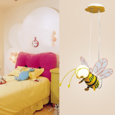 Acrylic Bee Suspended Lamp Nursing Room Kindergarten Single Light Pendant Light in Yellow