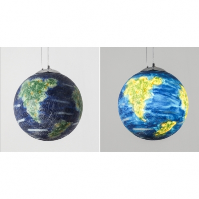 Global Shade Hanging Light with Planet Design Astronomy&Space Kids Room Acrylic Single Light Suspension Light