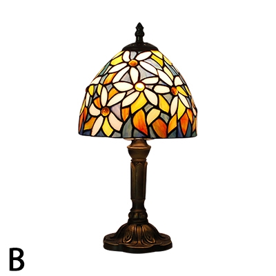 Stained Glass Flower Patterned Mini Table Lamp with Bronze Lamp Base