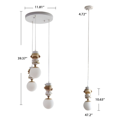 Opal Glass Global Shade Suspension Light with Cartoon Horse/King Kids 1/3 Lights Pendant Lamp in Brass