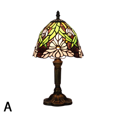 Stained Glass Flower Patterned Mini Table Lamp with Bronze Lamp Base