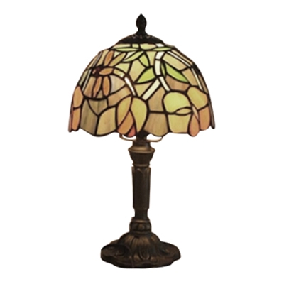 Stained Glass Flower Patterned Mini Table Lamp with Bronze Lamp Base