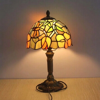 Stained Glass Flower Patterned Mini Table Lamp with Bronze Lamp Base
