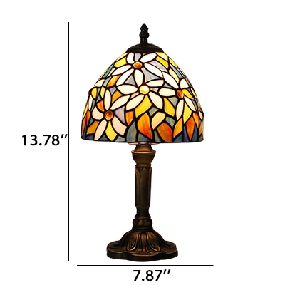 Stained Glass Flower Patterned Mini Table Lamp with Bronze Lamp Base