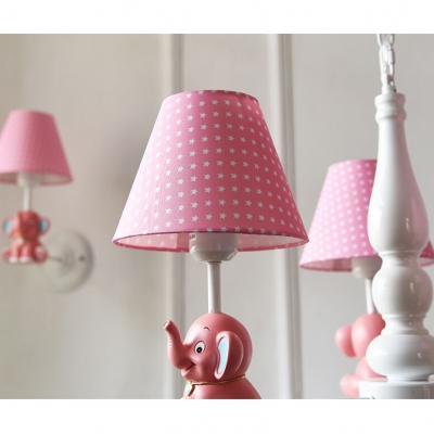Elephant Design Suspension Light with Blue/Pink Fabric Shade Boys Girls Room 3/5 Light Chandelier Light