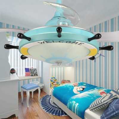 Light Blue Finish Frosted Glass Shade Ceiling Fan in Nautical Style for Bedroom 36