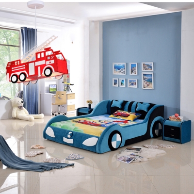Red Fire Engine Shade Lighting Fixture Trains&Cars Metal 1 Light Pendant Lamp for Boys Bedroom