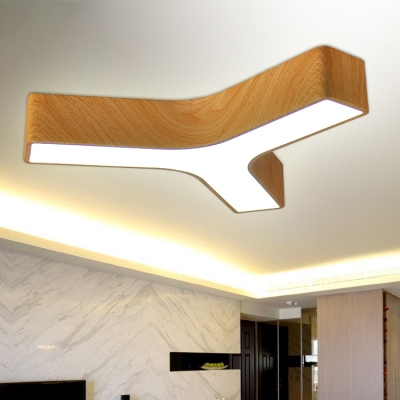 Modern Wooden Lighting Fixture Led Y-shaped Flush Ceiling Lights 36/42W, 3000/4000/6500K Anti-Glare Maple Finish Surface Mounted Lamp