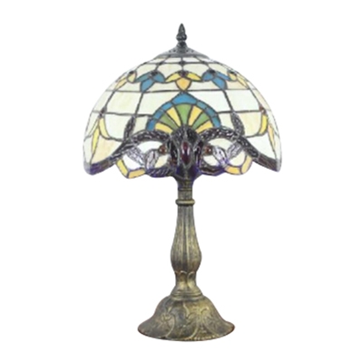 Victorian Multi-Colored Dome Glass Shade 11.81''W 1-Light Table Lamp in Tiffany Style