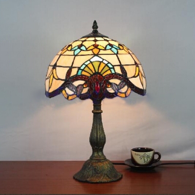 Victorian Multi-Colored Dome Glass Shade 11.81''W 1-Light Table Lamp in Tiffany Style
