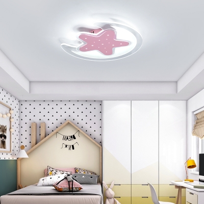 Cartoon Star and Moon Design LED Flush Mount Ceiling Light for Kids Bedroom Study Room