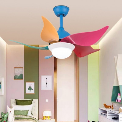 Modern Style Led Light Multicolored Ceiling Fan With White Glass Shade