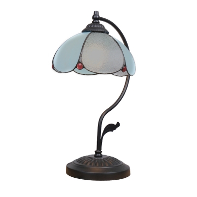Tiffany Stained Glass Style Flower Shape Table Lamp with Bent Arm and Leaf