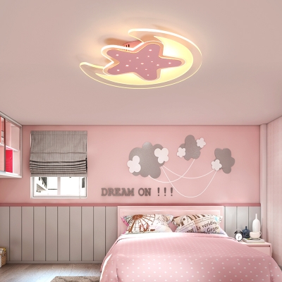 Cartoon Star and Moon Design LED Flush Mount Ceiling Light for Kids Bedroom Study Room