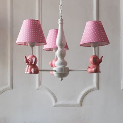 Elephant Design Suspension Light with Blue/Pink Fabric Shade Boys Girls Room 3/5 Light Chandelier Light