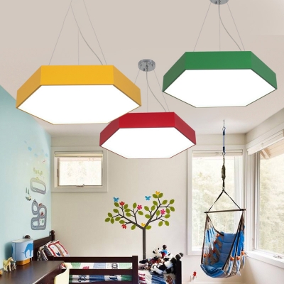 Contemporary Multicolors Metal Hexagon Shade Led Pendant Lights 11.8