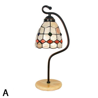 Handmade Natural Shell Tiffany Table Lamp with Metal Bent Arm in Rustic Style 3 Designs Available