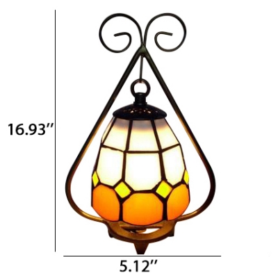 Rustic Style Triangle Shape Mini Tiffany Table Lamp with Curved Metal Frame in 2 Designs